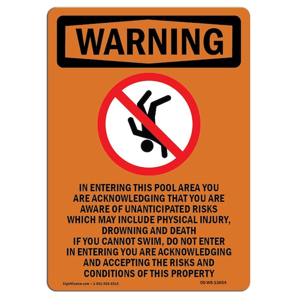 OSHA WARNING Sign, In Entering W/ Symbol, 18in X 12in Aluminum, 12" W, 18" L, Portrait